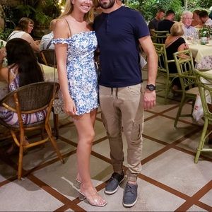 Blue Floral Bardot Frill Mini.